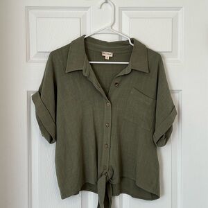 Hem & Thread Green Button Down Cuffed Sleeve Blouse